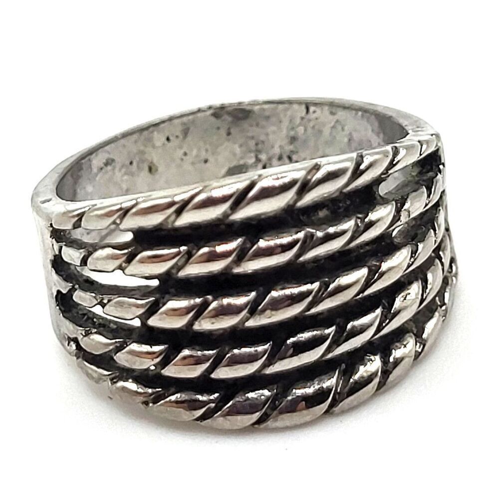 Wrapped Rope Silver Tone Fashion Ring 8.5